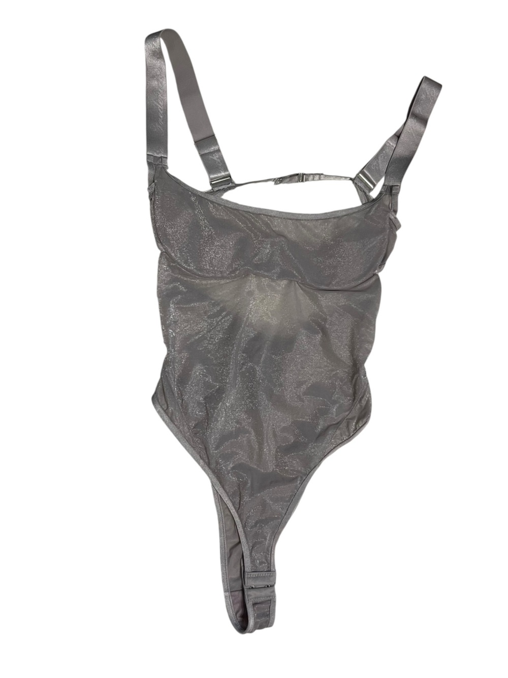 NWT Frederick’s of Hollywood Silver Shimmer Thong Bodysuit Small